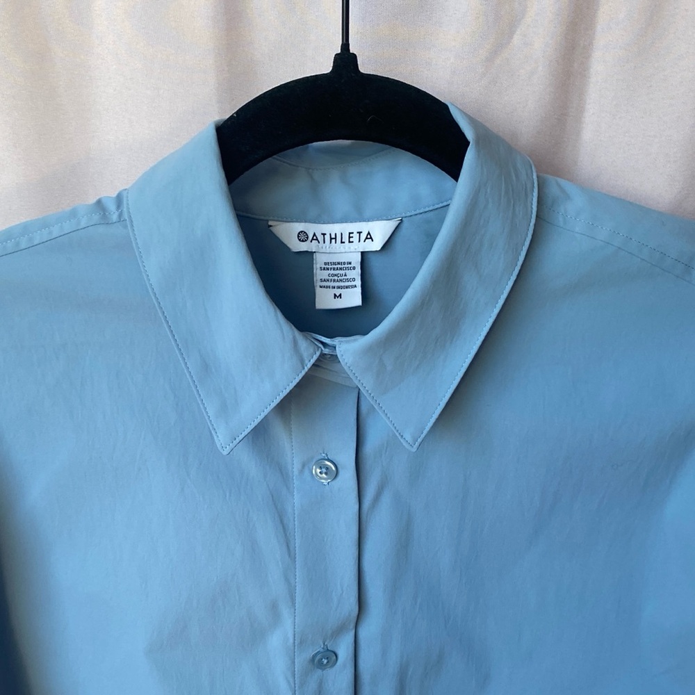 NWT Athleta Oversized Poplin Top Button Up Long Sleeve Heron Blue Women’s Medium - Picture 5 of 13